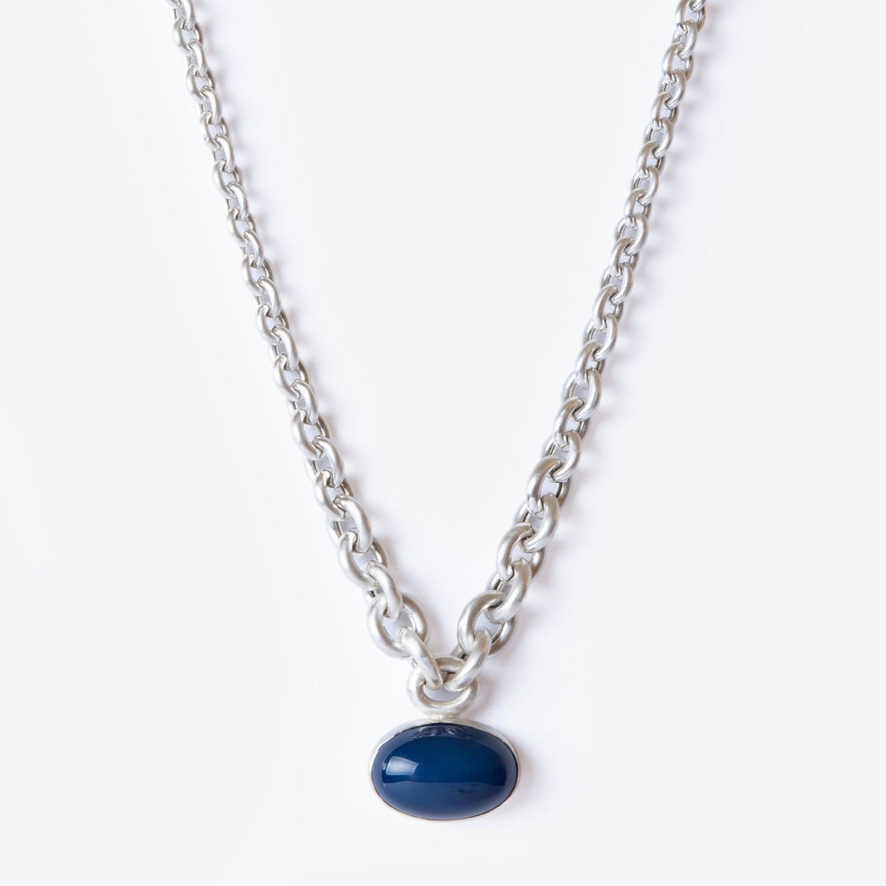 Agate Amulet Silver Chain Necklace-Golden Horn Jewellery