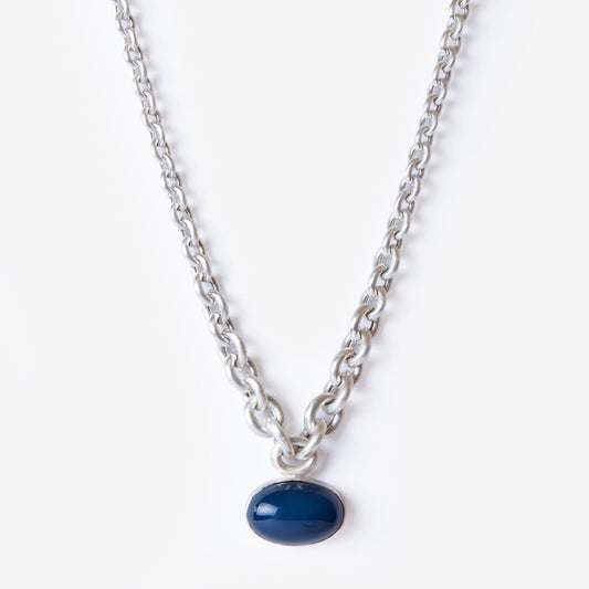 Agate Amulet Silver Chain Necklace-Golden Horn Jewellery