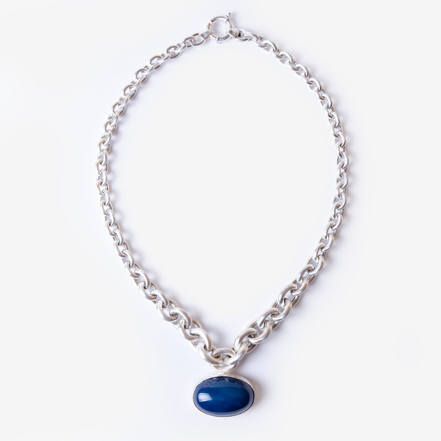 Agate Amulet Silver Chain Necklace-Golden Horn Jewellery