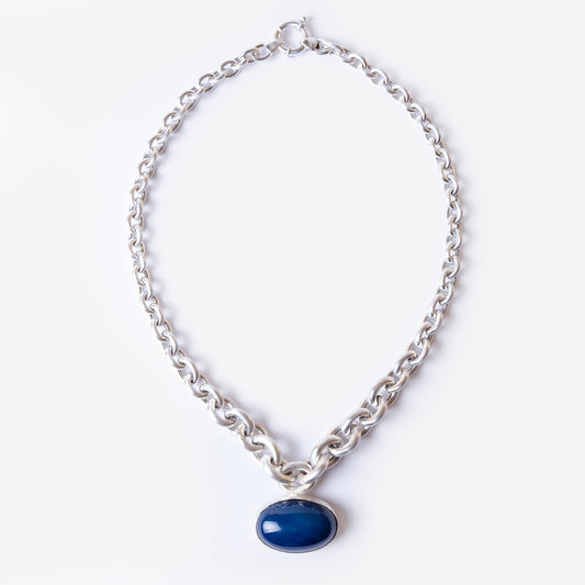 Agate Amulet Silver Chain Necklace-Golden Horn Jewellery