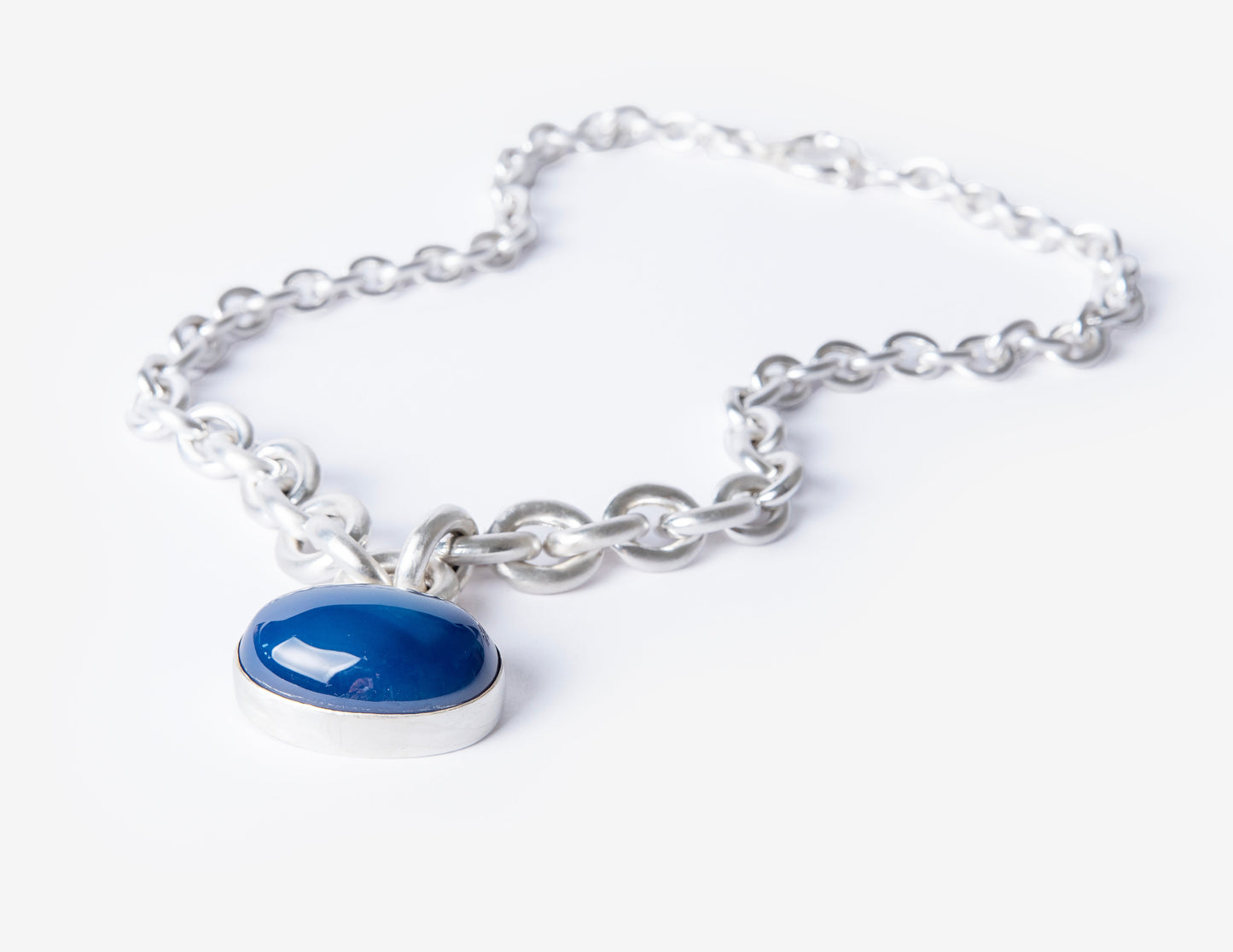 Agate Amulet Silver Chain Necklace-Golden Horn Jewellery