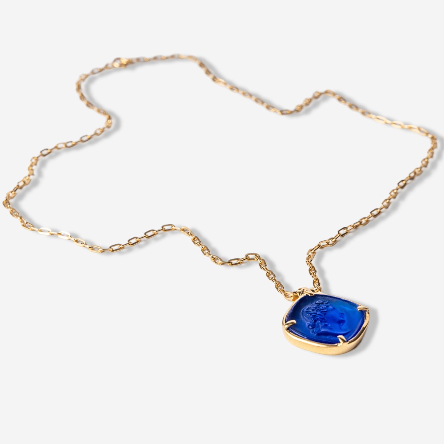 Apollo Blue Agate Pendant Necklace - Golden Horn