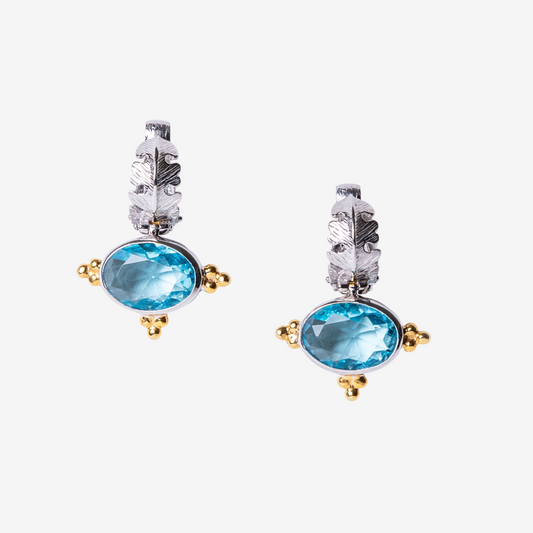 Athena's Wisdom Blue Topaz Gemstone Earrings-Golden Horn Jewellery