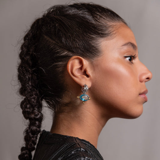 Athena's Wisdom Blue Topaz Gemstone Earrings -Golden Horn Jewellery