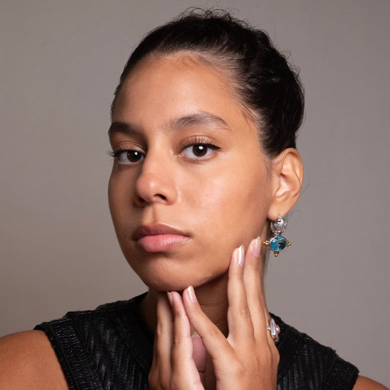 Athena's Wisdom Blue Topaz Gemstone Earrings-Golden Horn Jewellery