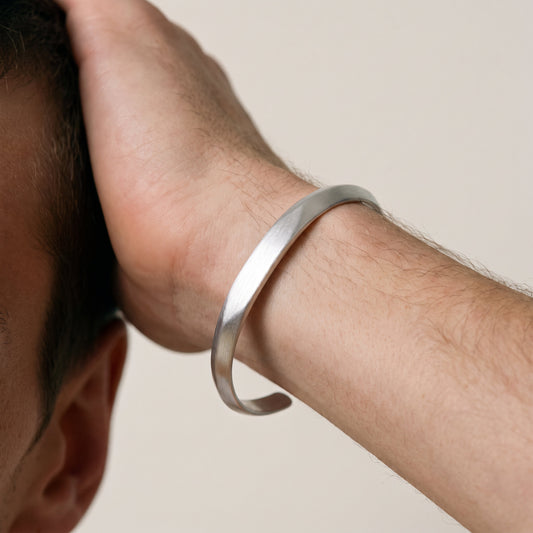 Atia Brushed Silver Cuff Bracelet – handmade jewellery by Golden Horn