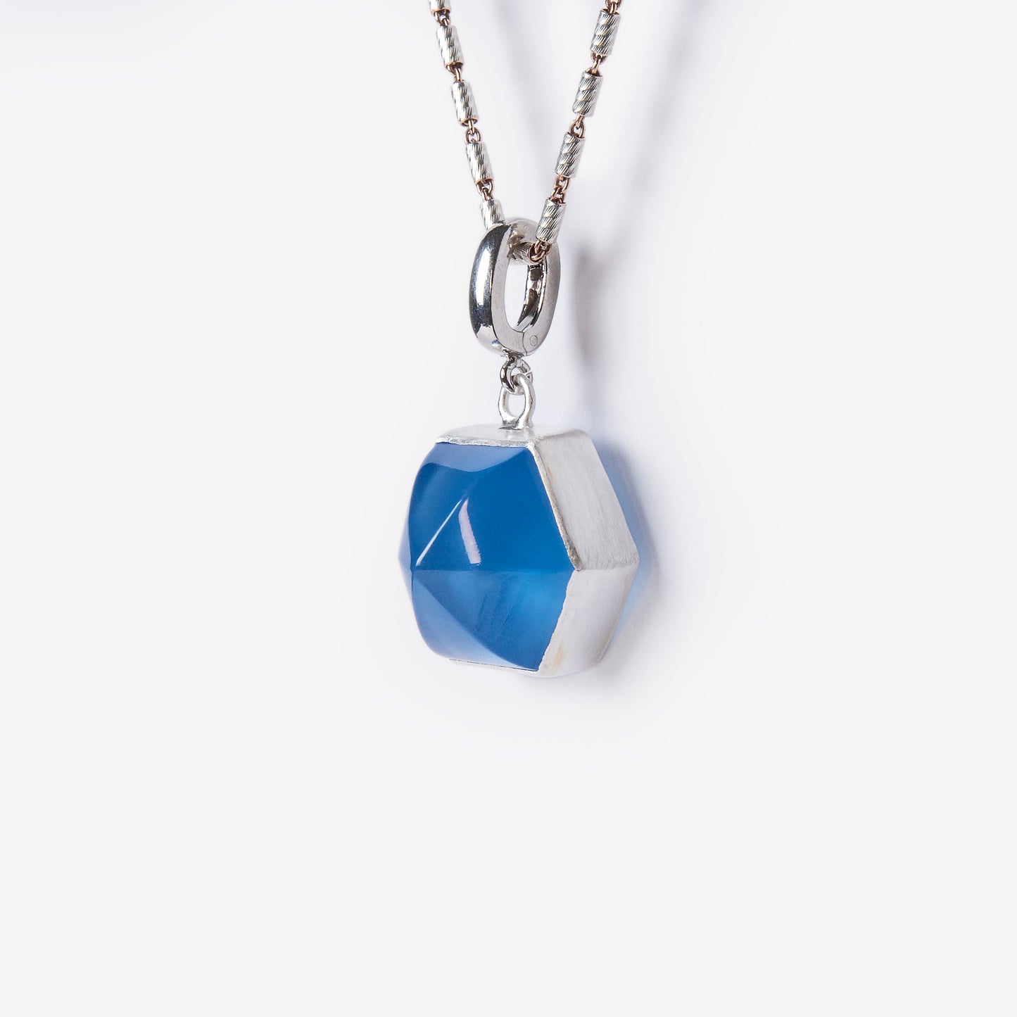 Blue Chalcedony Dome Silver Charm Clip-On Pendant-Golden Horn Jewellery