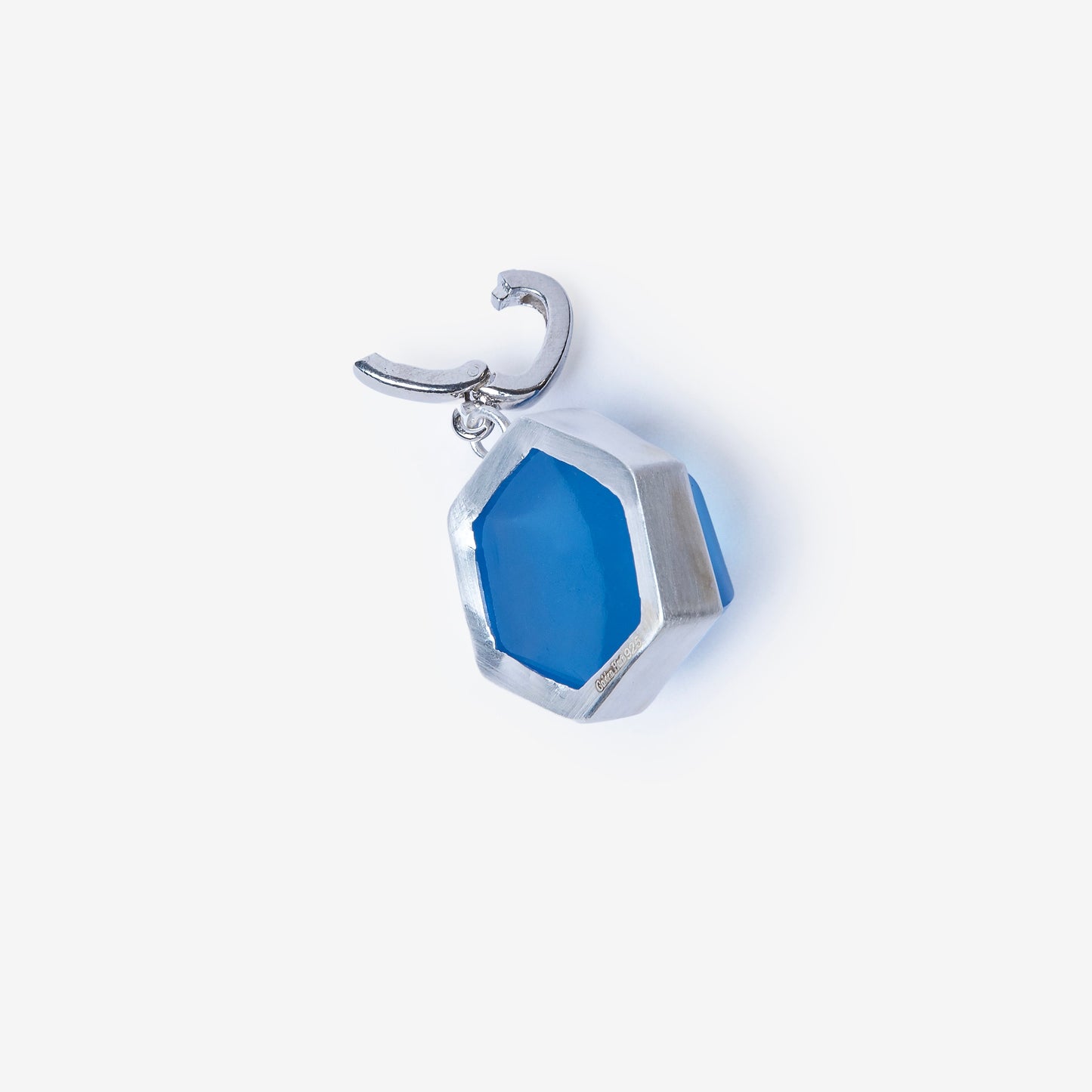 Blue Chalcedony Dome Silver Charm Clip-On Pendant-Golden Horn Jewellery