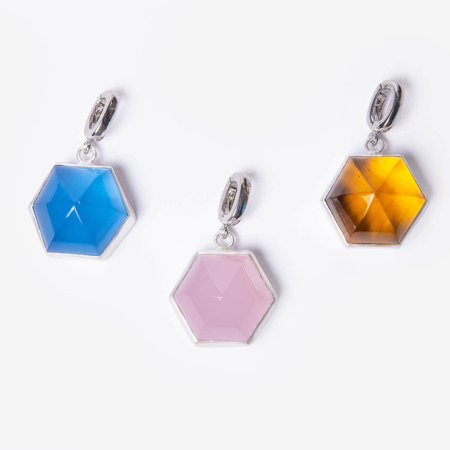 Blue Chalcedony Dome Silver Charm Clip-On Pendant-Golden Horn Jewellery