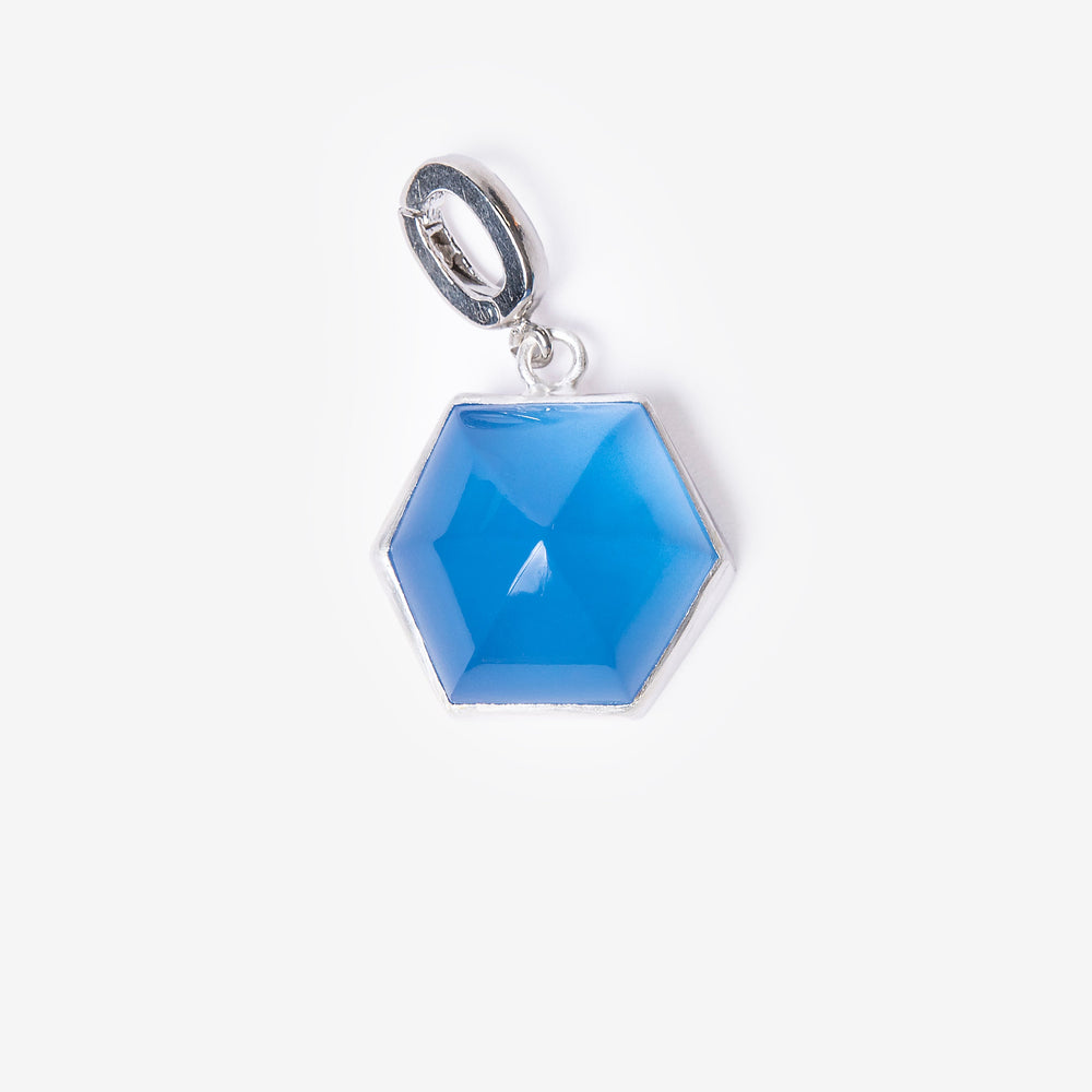 Blue Chalcedony Dome Slver Charm Clip-On Pendant-Golden Horn Jewellery