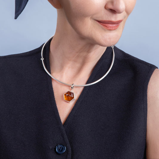 Citrine Dome Silver Charm Clip-On Pendant-Golden Horn Jewellery