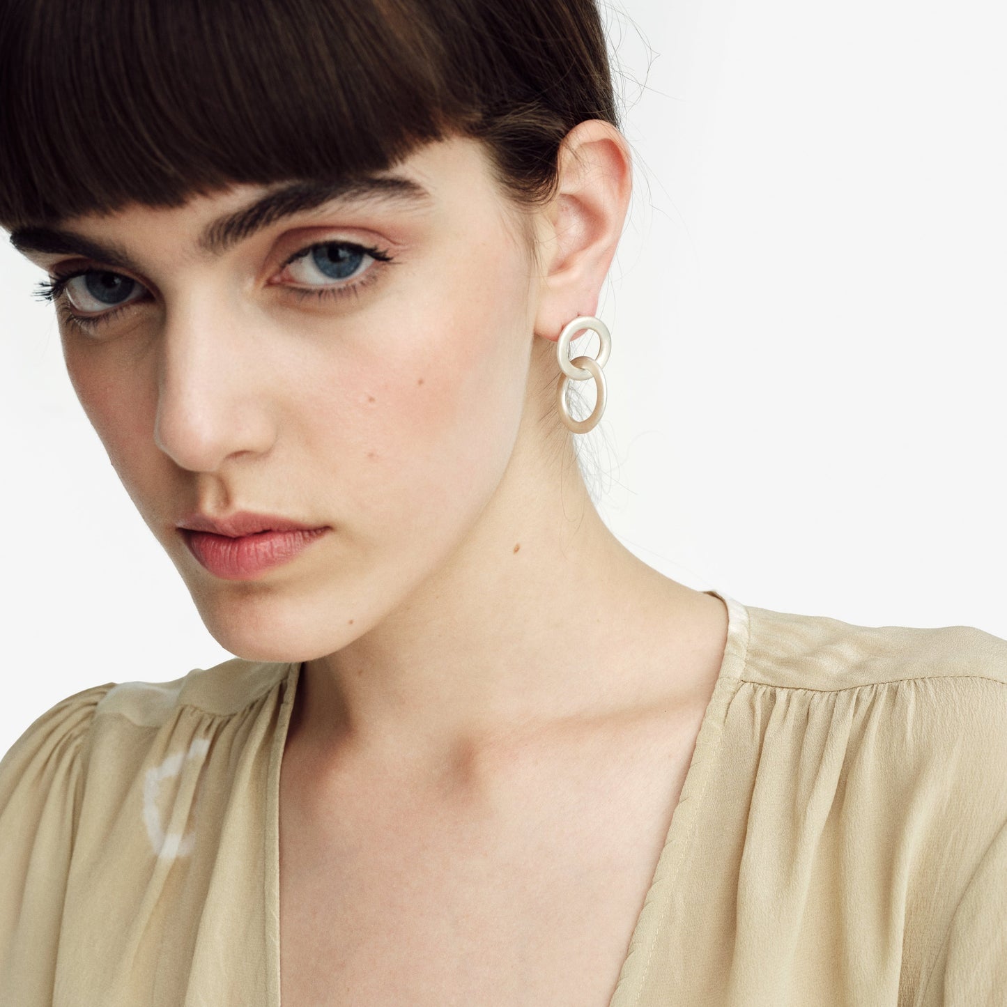 Double Lock Circle Drop Earrings - Golden Horn