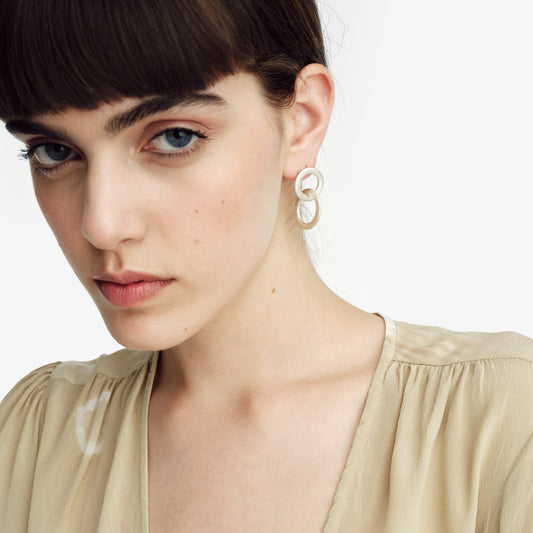 Double Lock Circle Drop Earrings - Golden Horn