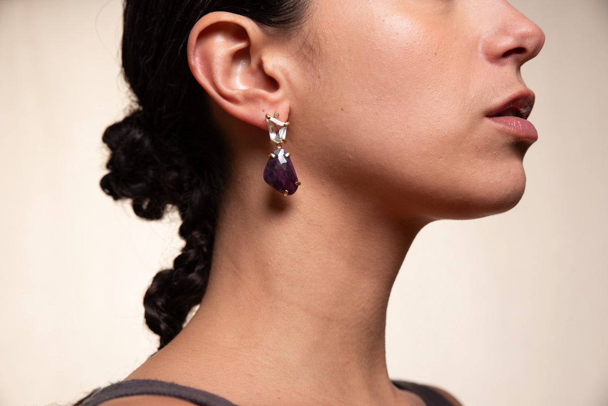 Copy of Copy of Helen Gem Stone Earrings - Sample 03 - Golden Horn