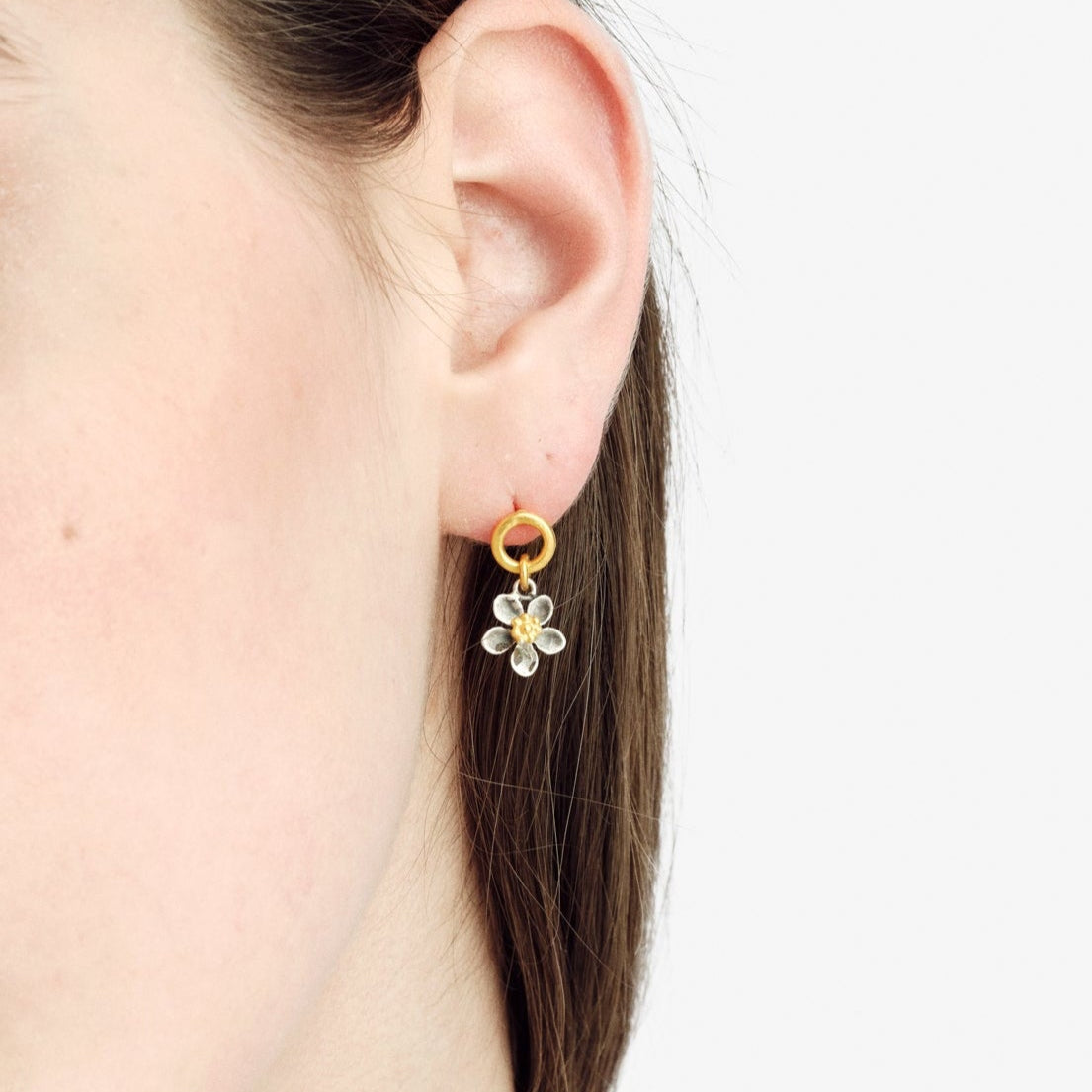 Spring Flower Yellow Circle Stud Earrings - Golden Horn