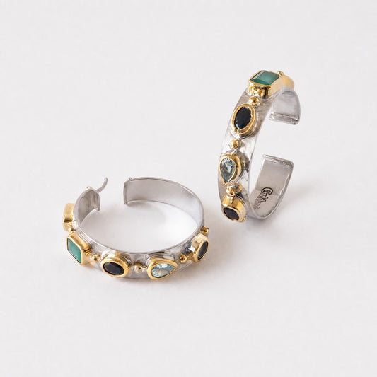 Helen Multistone Silver Hoop Earrings – Golden Horn Jewellery