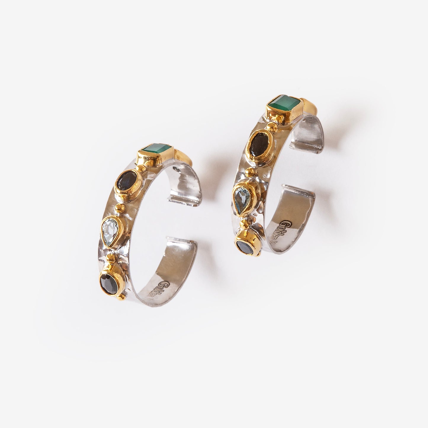 Helen Multistone Silver Hoop Earrings-Glden Horn Jewellery