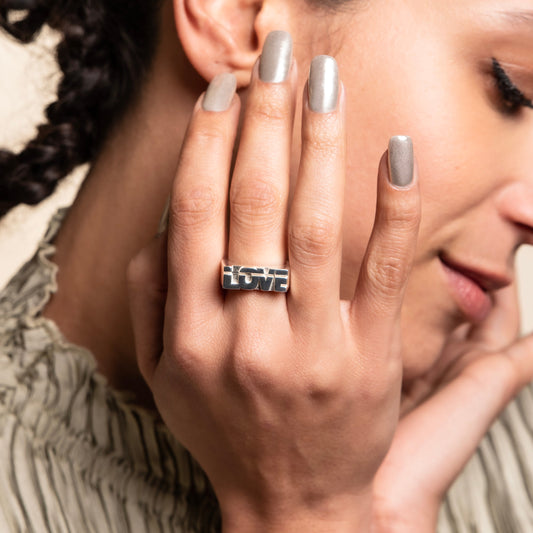 Love Motto Manifesto Silver Ring - Golden Horn Jewellery