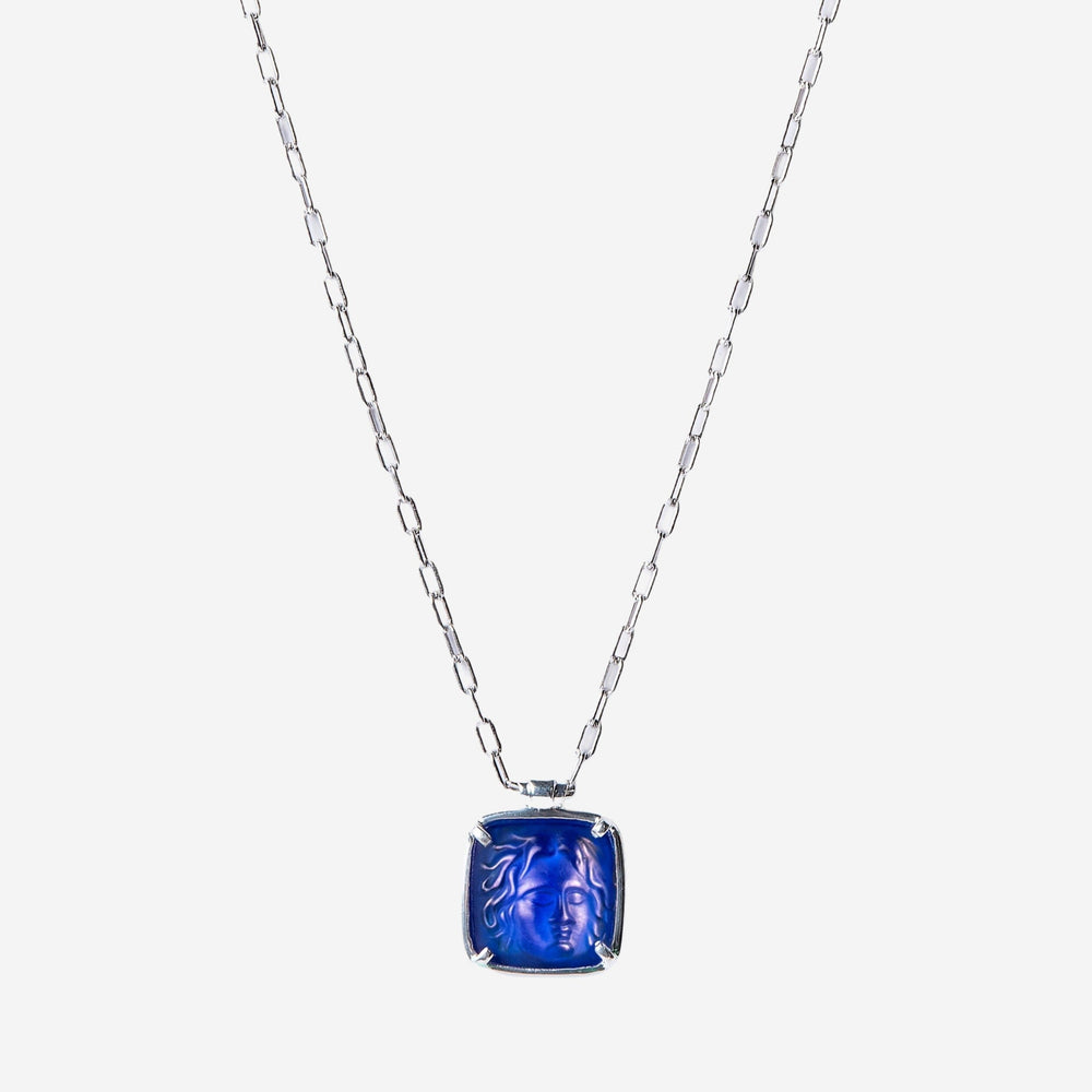 Medusa Blue Agate Silver Pendant Necklace Golden Horn Jewellery