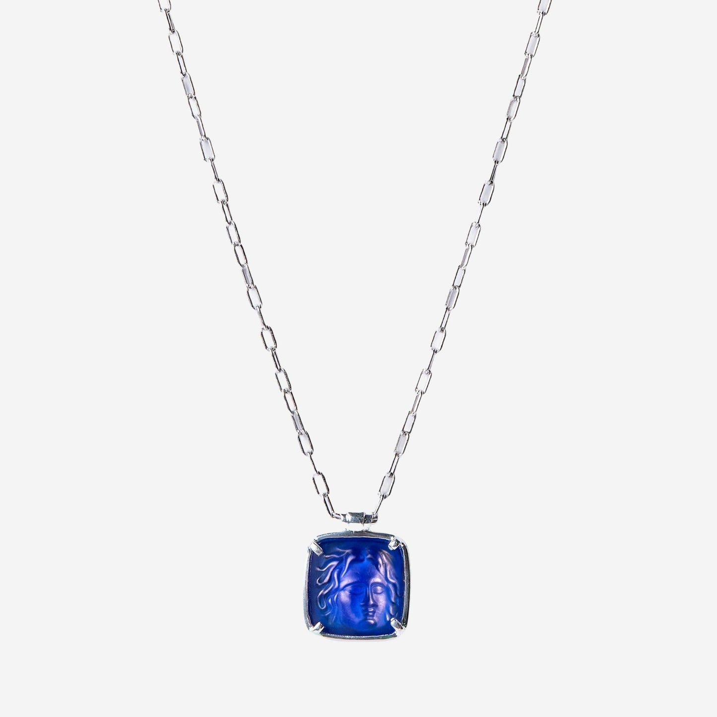 Medusa Blue Agate Silver Pendant Necklace Golden Horn Jewellery