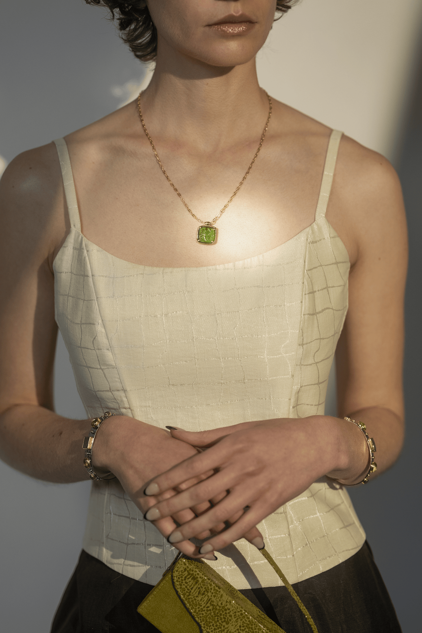 Medusa Green Agate Gold Pendant Necklace Golden Horn Jewellery