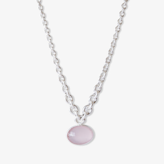 Pink Quartz Amulet Silver Chain Necklace-Golden Horn Jewellery