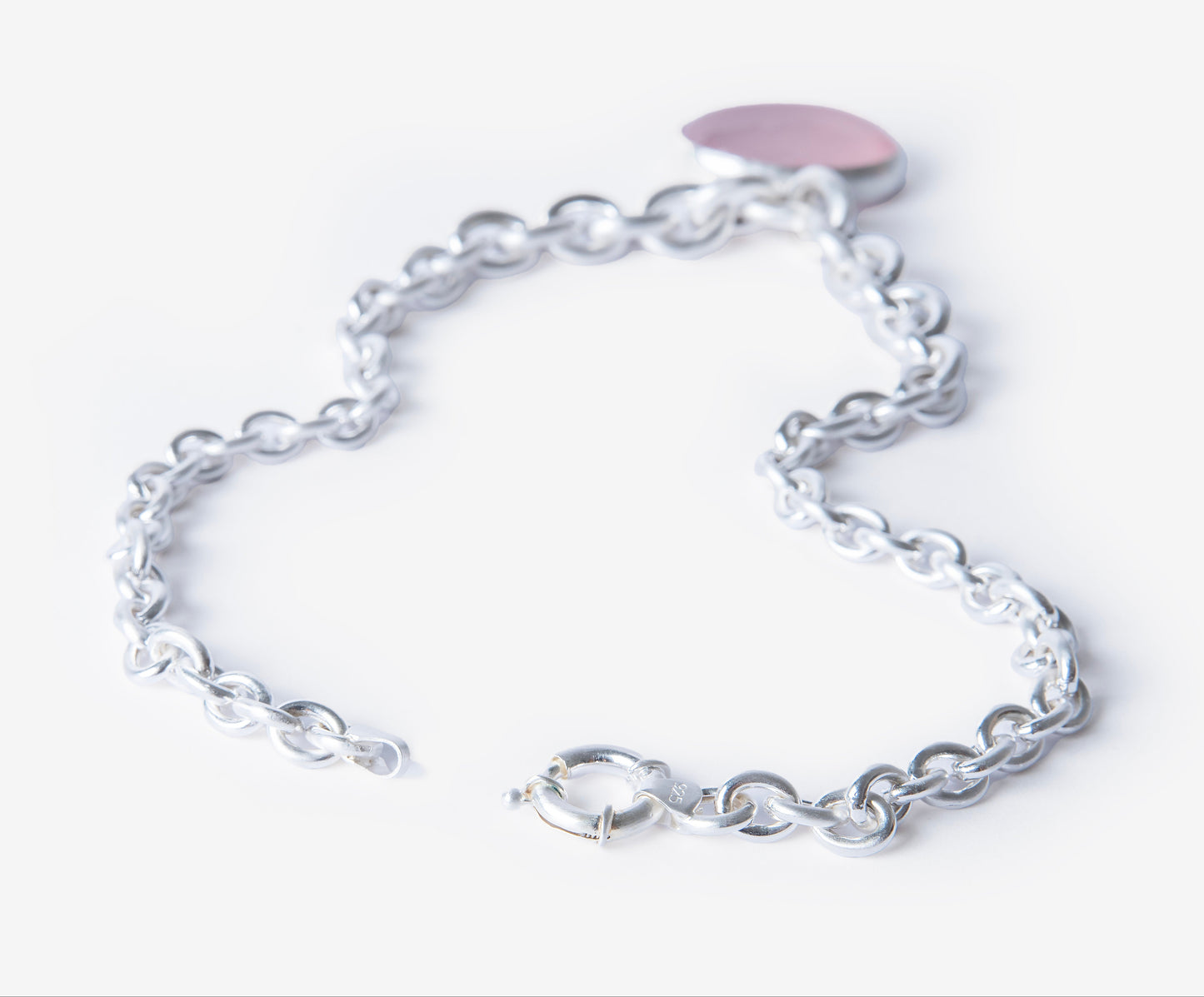 Pink Quartz Amulet Silver Chain Necklace-Golden Horn Jewellery