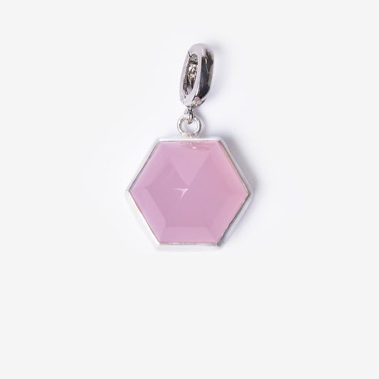 Pink Quartz Dome Silver Charm Clip-On Pendant-Golden Horn Jewellery
