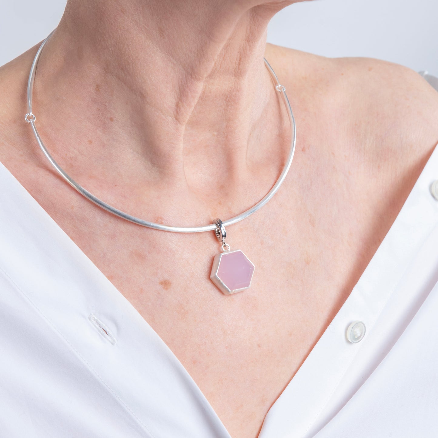 Pink Quartz Dome Silver Charm Clip-On Pendant-Golden Horn Jewellery