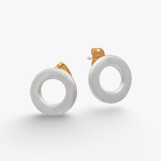 Single Lock Circle Stud Earrings - Golden Horn
