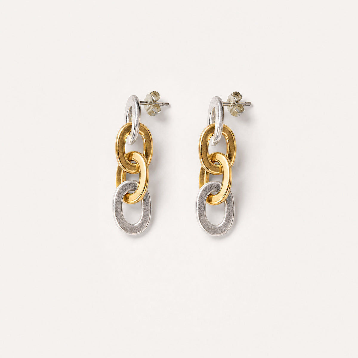 Sister and Brother Drop Earrings two-tone silver and gold – Golden Horn Jewellery