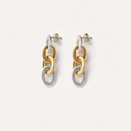 Sister and Brother Drop Earrings two-tone silver and gold – Golden Horn Jewellery