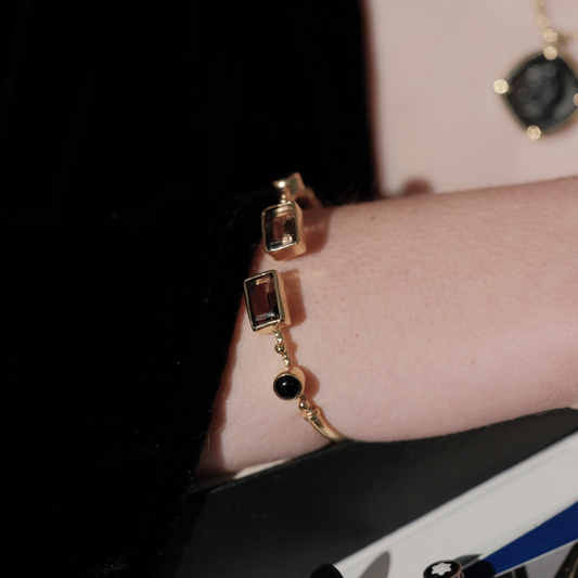 Sisterhood Smoky Quartz Gold Bangle Bracelet- Golden Horn