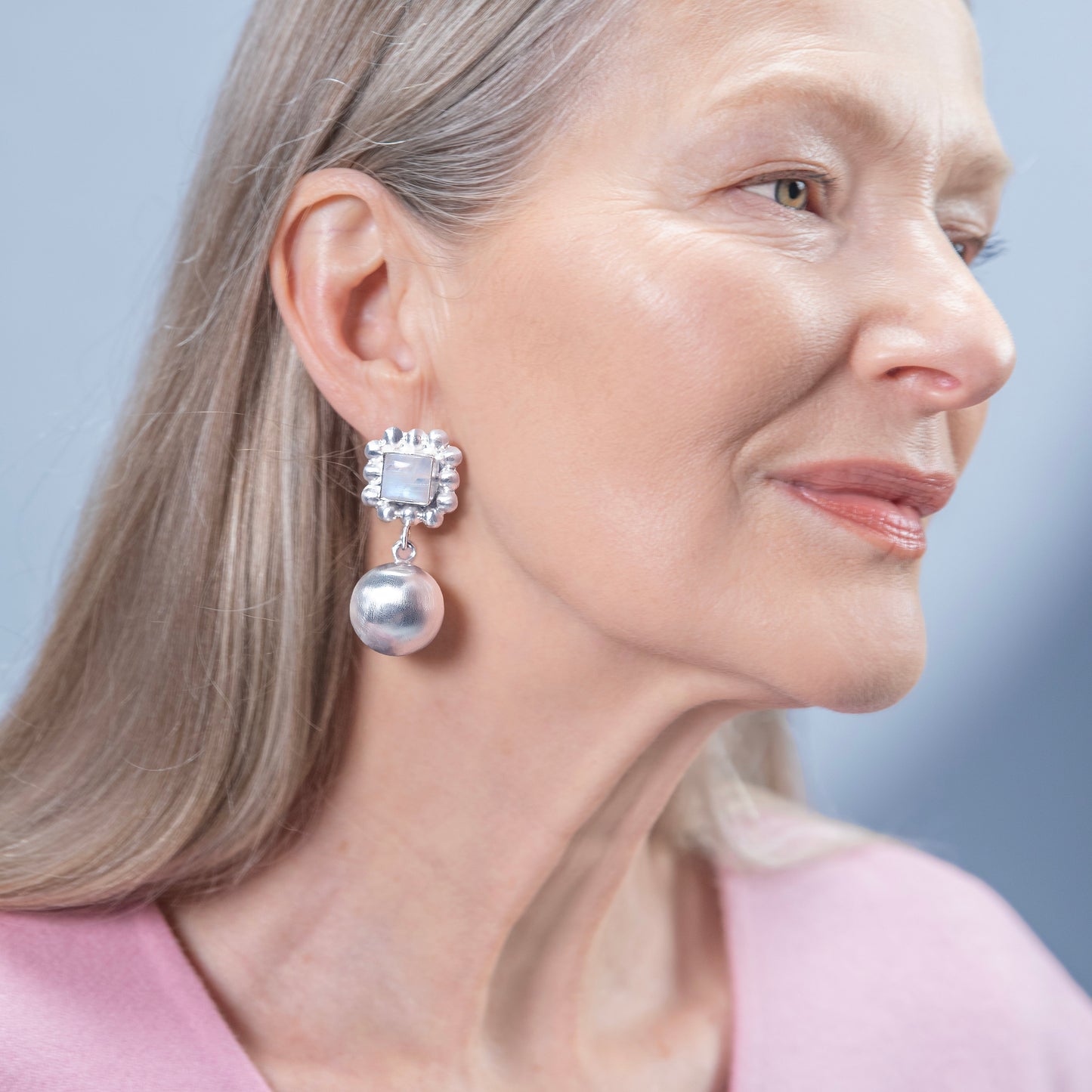 Soap And Bubble Moonstone Silver Earrings-Golden Horn Jewellery