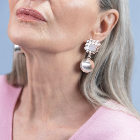 Soap And Bubble Moonstone Silver Earrings-Golden Horn Jewellery