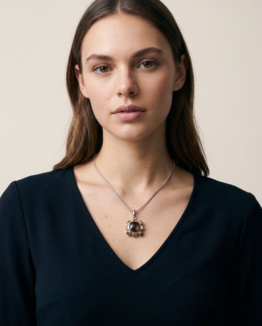 Square Gemstones Statement Silver Charm Pendant – handmade jewellery by Golden Horn
