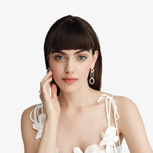 Triple Lock Circle Drop Earrings - Golden Horn