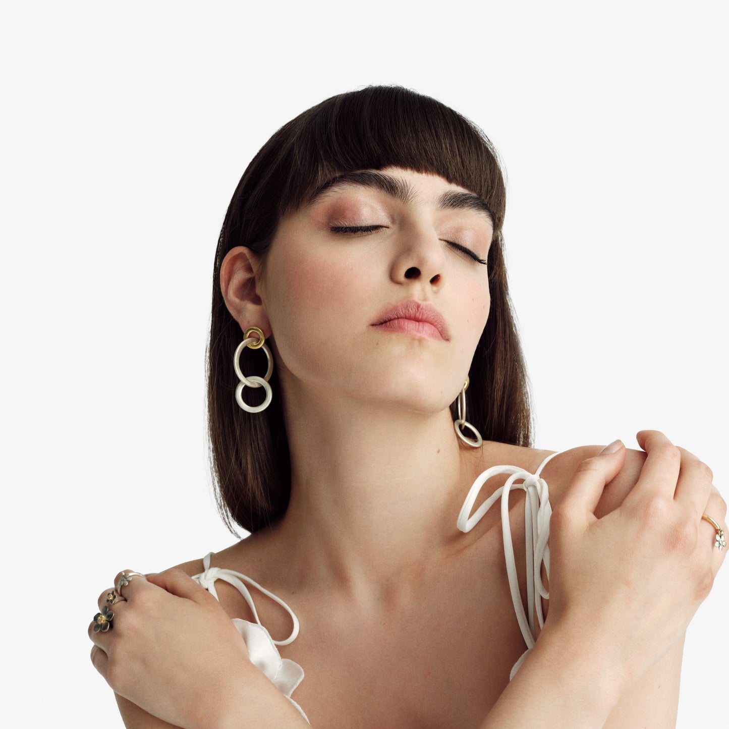 Triple Lock Circle Drop Earrings - Golden Horn