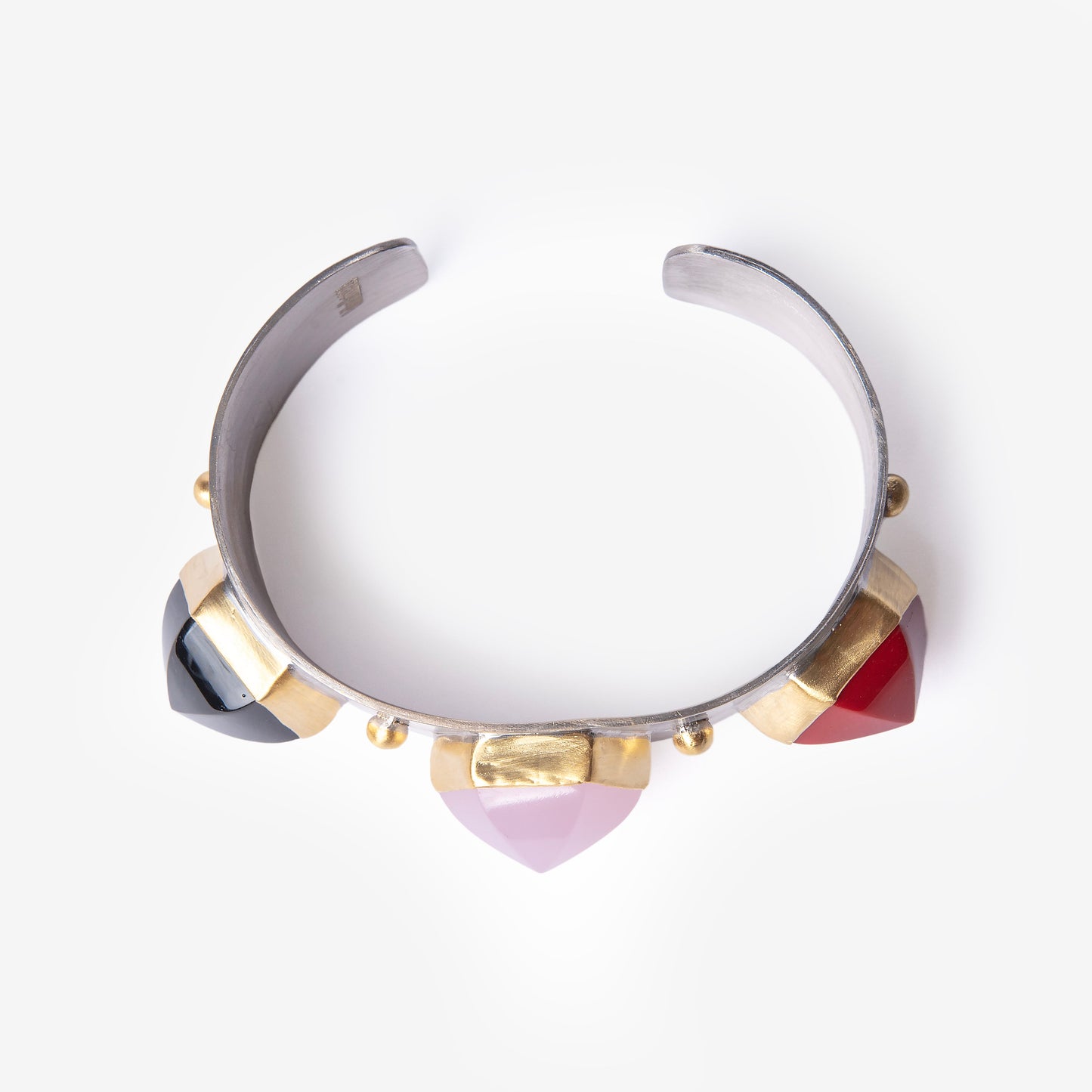Triple Pink Quartz Dome Silver Cuff Bracelet-Golden Horn Jewellery