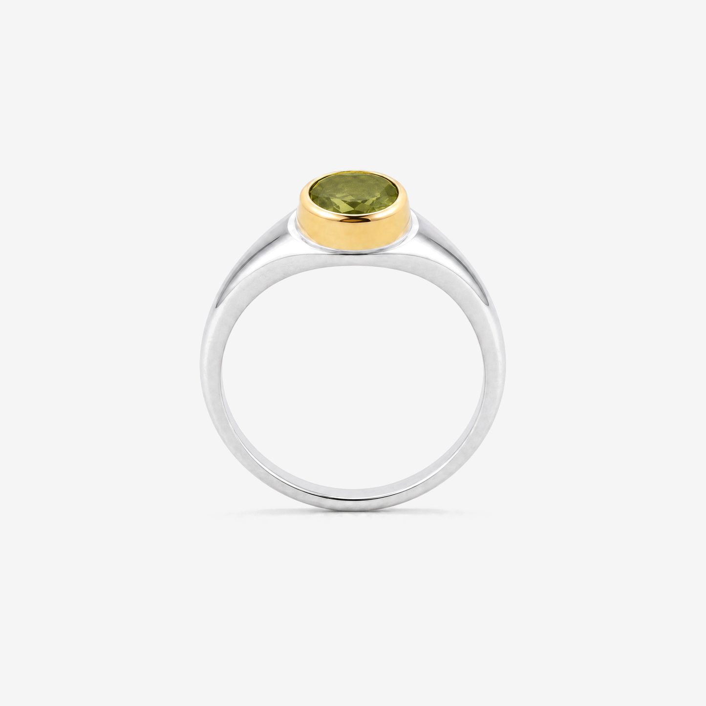 August Peridot Birthstone Ring, front view showing full band - Golden Horn Jewellery