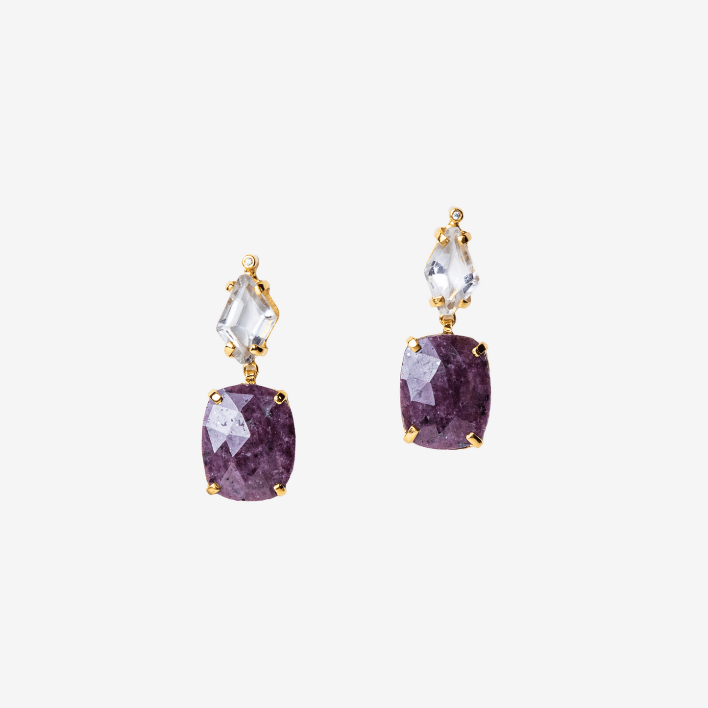 Helen Gem Stone Earrings - Cushion Cut - Golden Horn