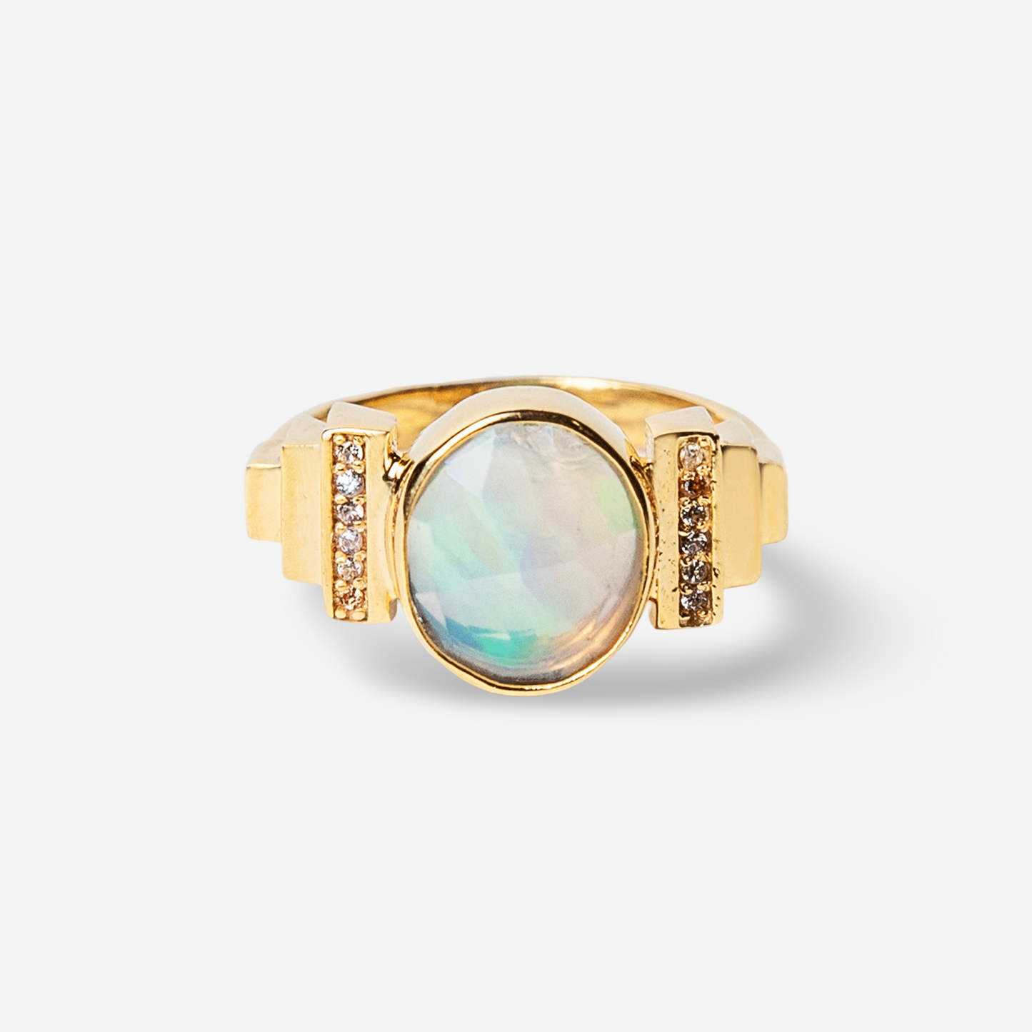 Art Deco Moon Stone Ring-Golden Horn Jewellery