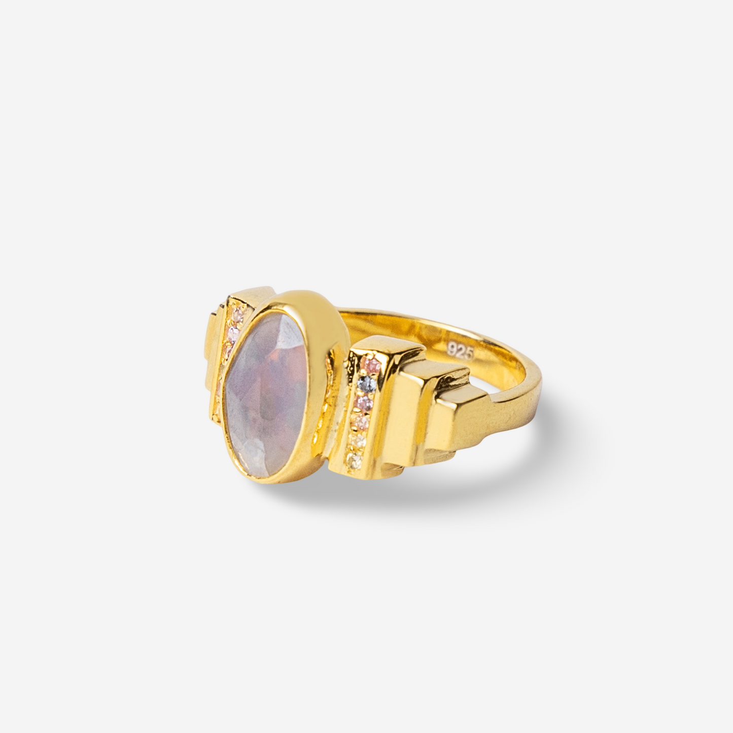Art Deco Moon Stone Ring-Golden Horn Jewellery