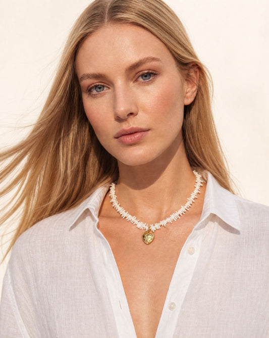 Coral Heart Necklace worn – Golden Horn Jewellery