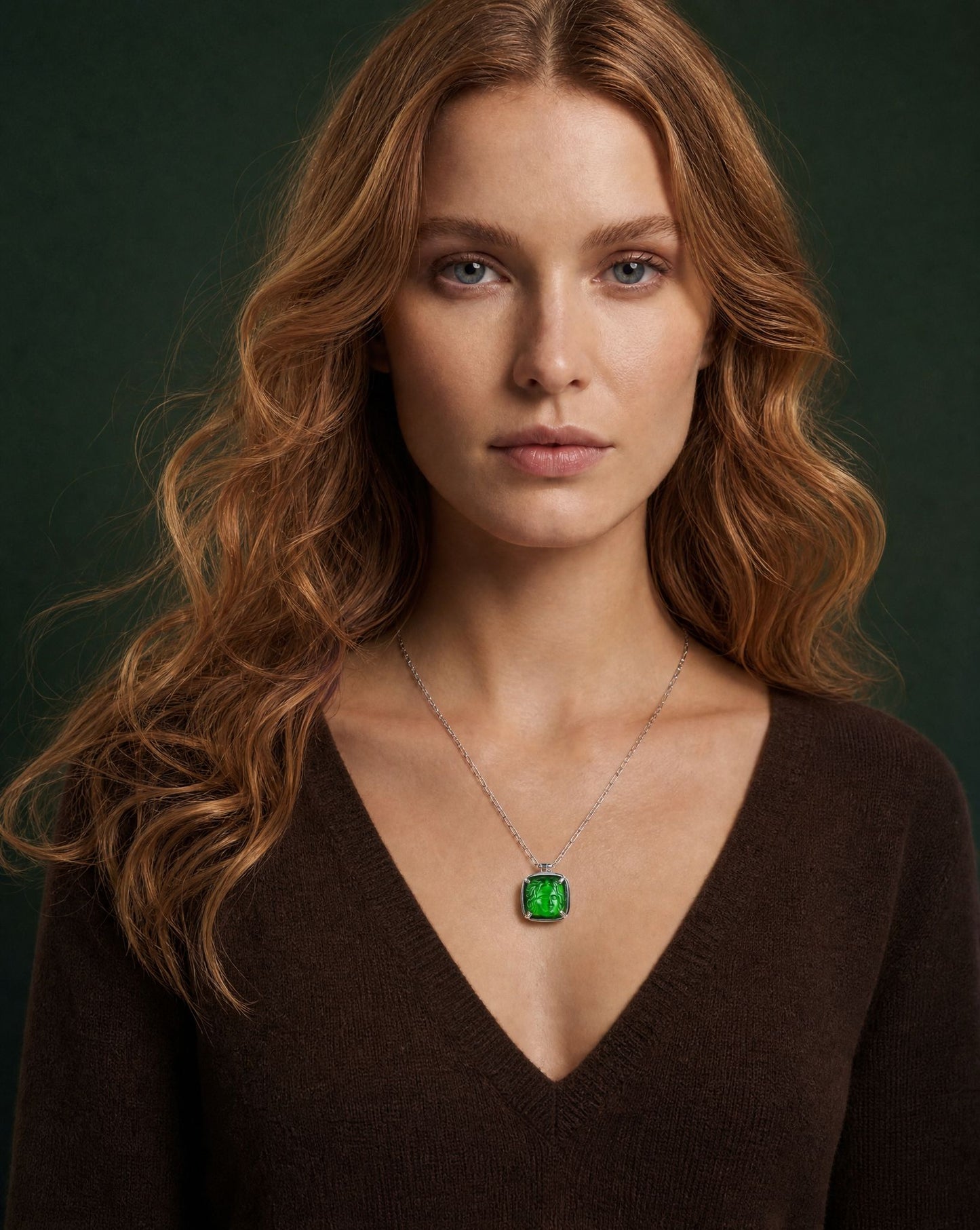 Medusa Green Agate Silver Pendant Necklace worn – Golden Horn Jewellery