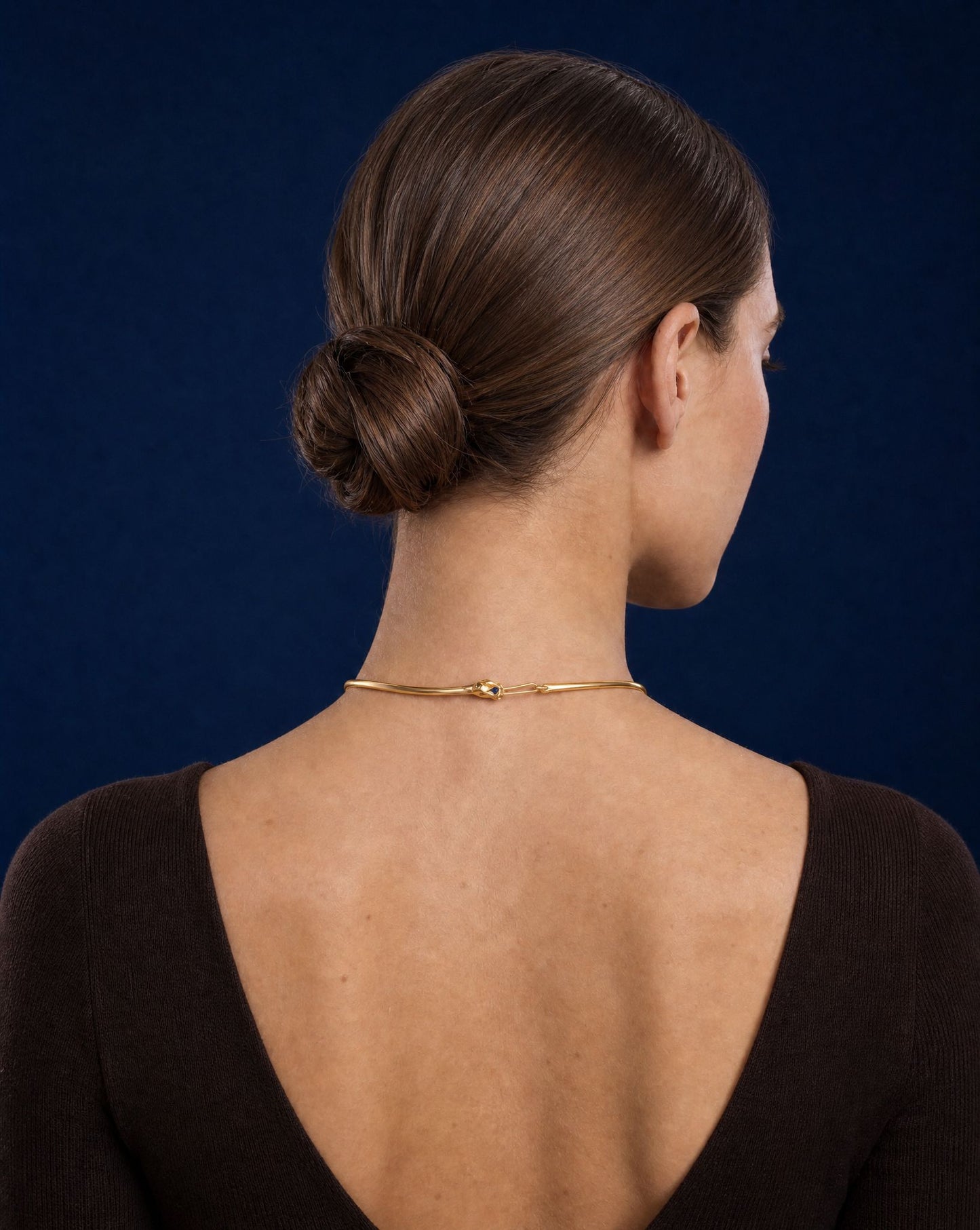 Ouroboros Snake Gold Plated Choker Necklace clasp detail at the nape – Golden Horn Jewellery