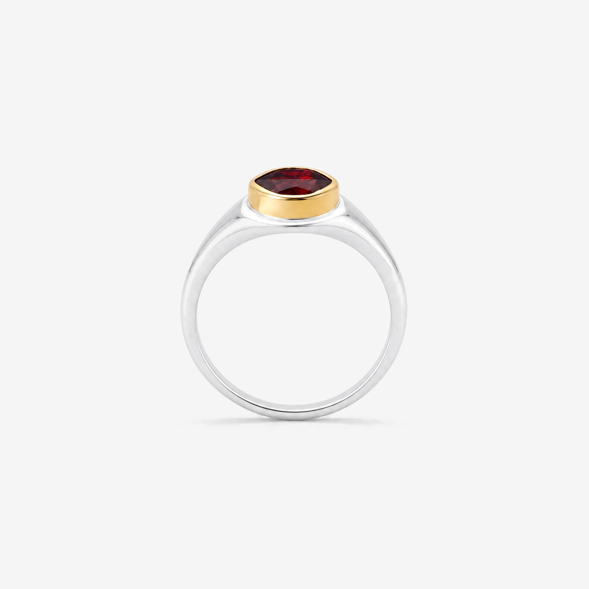January Garnet Birthstone Ring, front view showing full band - Golden Horn Jewellery