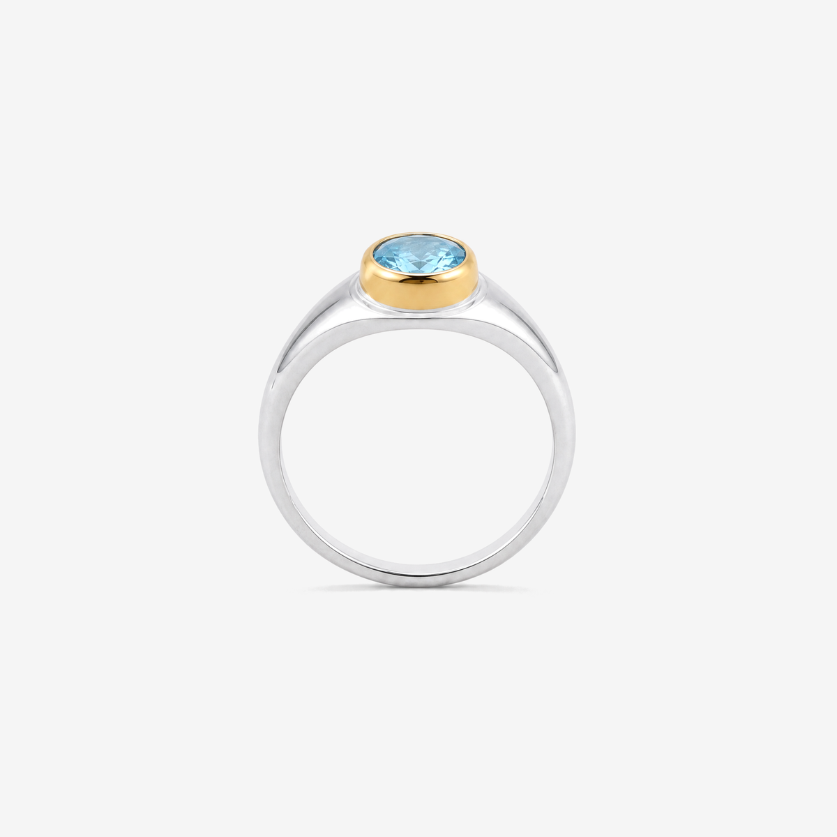 March Aquamarine Birthstone Ring, front view showing full band - Golden Horn Jewellery