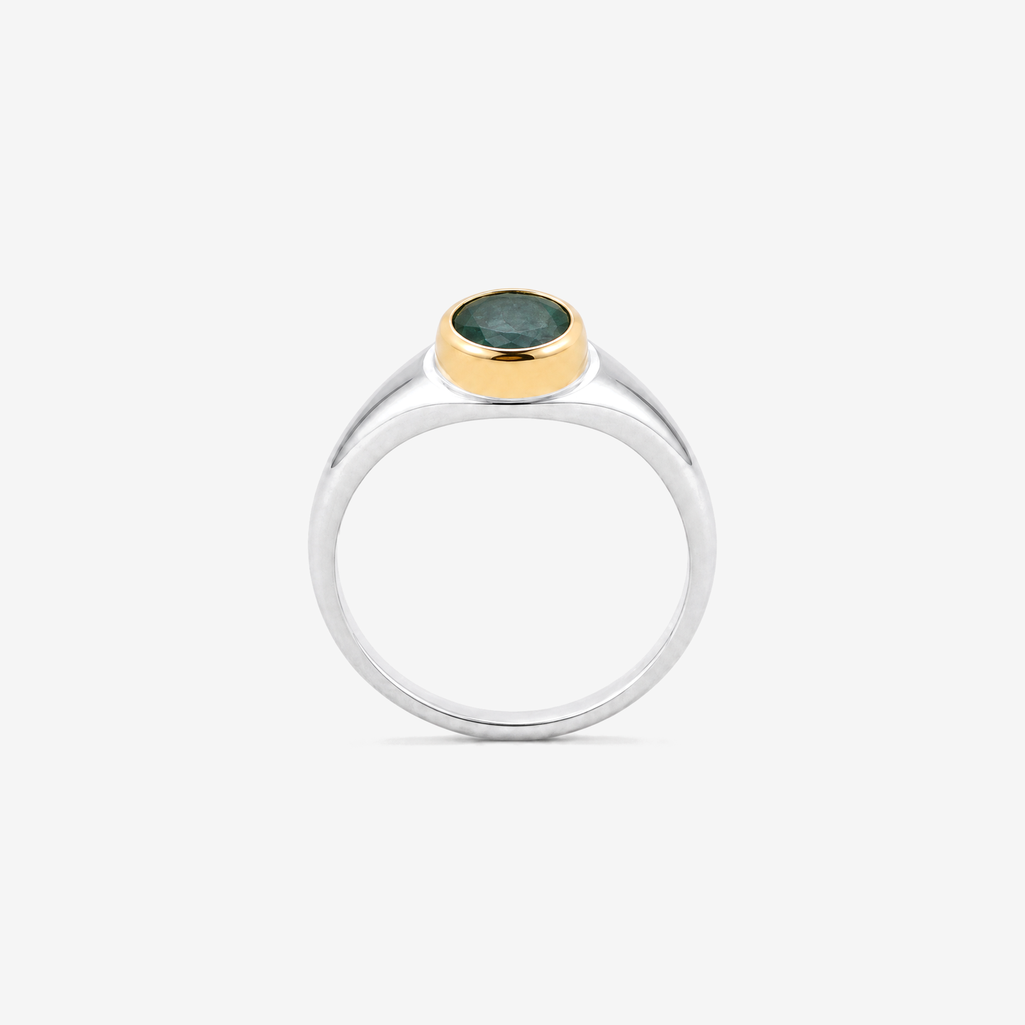 May Emerald Birthstone Ring, front view showing full band - Golden Horn Jewellery