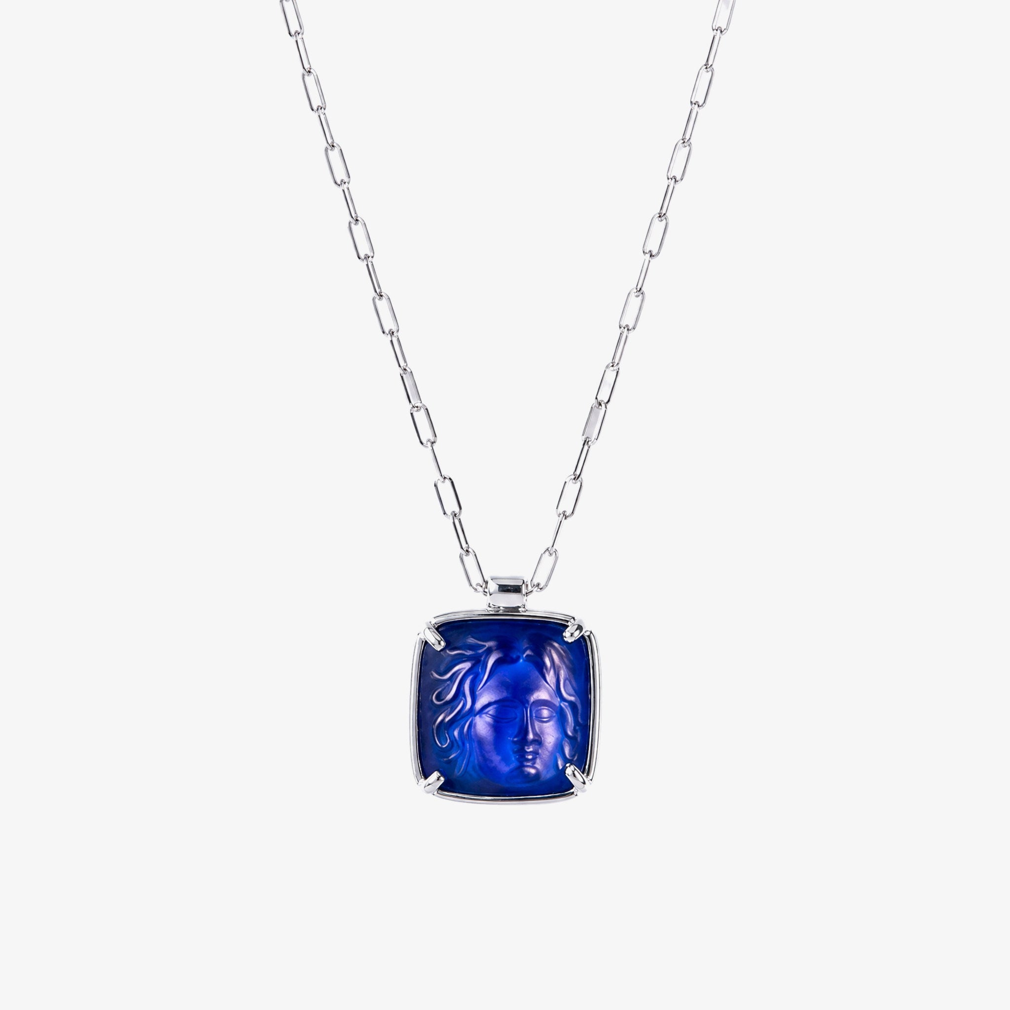 Medusa Blue Agate Silver Pendant Necklace – handmade jewellery by Golden Horn